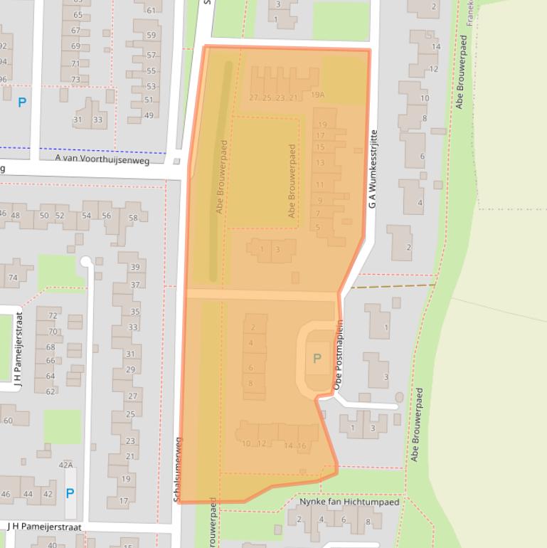 Kaart van postcodegebied 8802XJ.