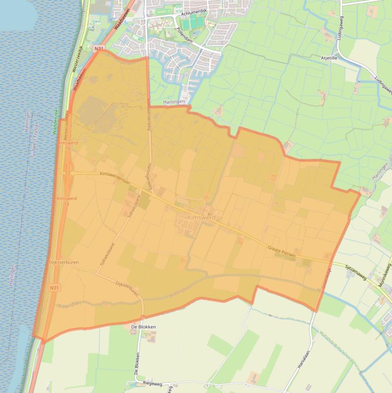 Kaartafbeelding, ingezoomd op postcodegebied 8821.