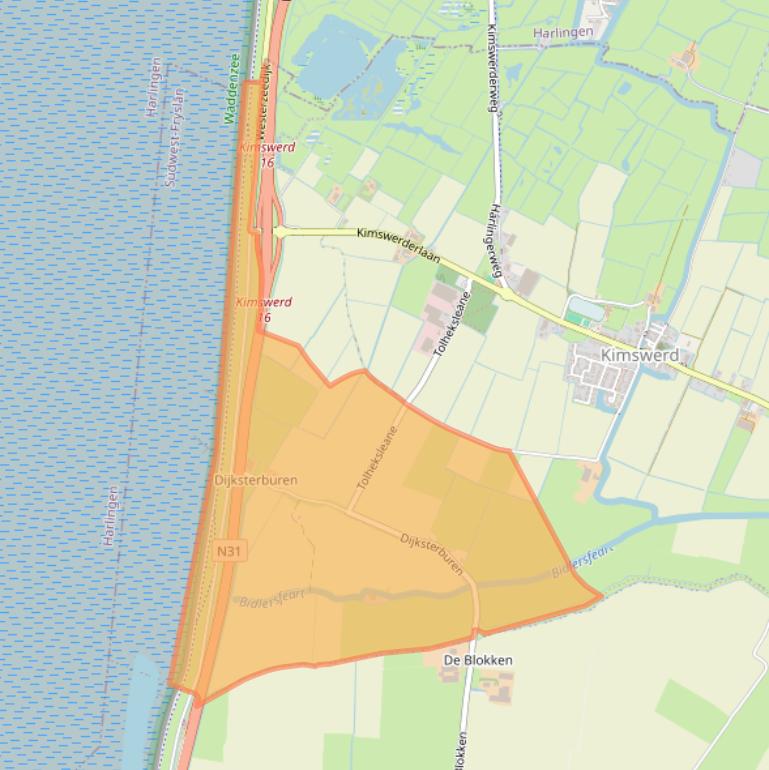 Kaart van postcodegebied 8821LA.