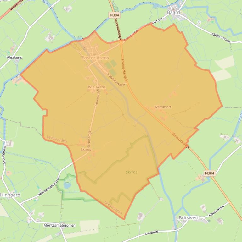 Kaartafbeelding, ingezoomd op postcodegebied 8835.