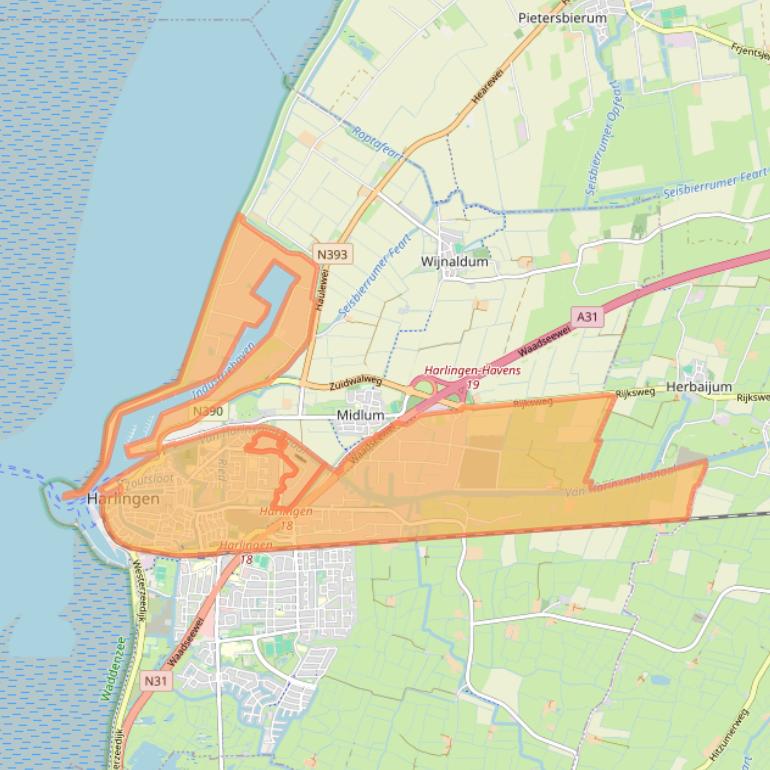 Kaartafbeelding, ingezoomd op postcodegebied 8861.