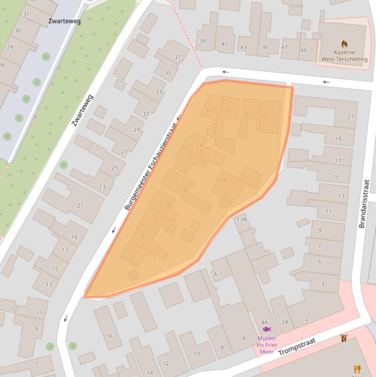 Kaart van postcodegebied 8881AT.