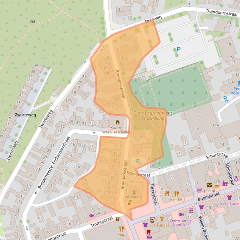 Kaart van postcodegebied 8881AW.