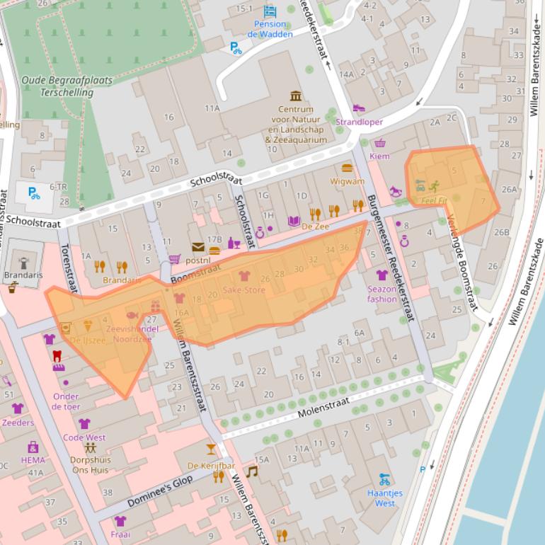 Kaart van postcodegebied 8881BT.