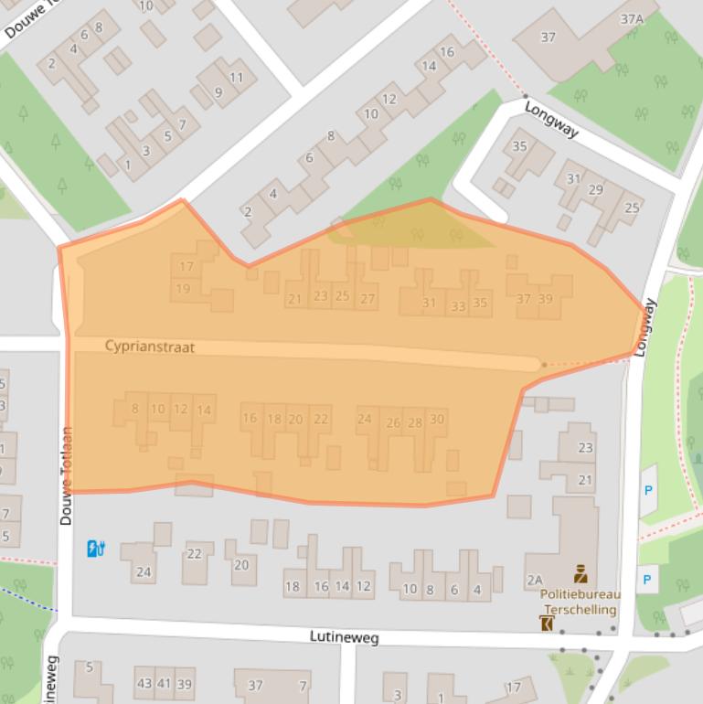Kaart van postcodegebied 8881CS.