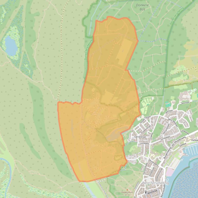 Kaart van postcodegebied 8881ER.