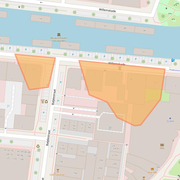 Kaart van postcodegebied 8911AW.