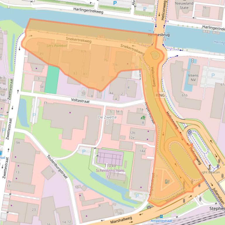 Kaart van postcodegebied 8912AB.