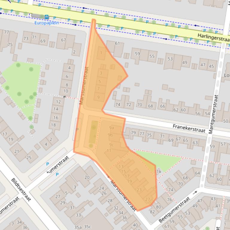 Kaart van postcodegebied 8913AE.