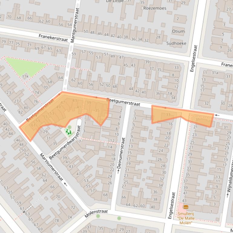 Kaart van postcodegebied 8913AS.