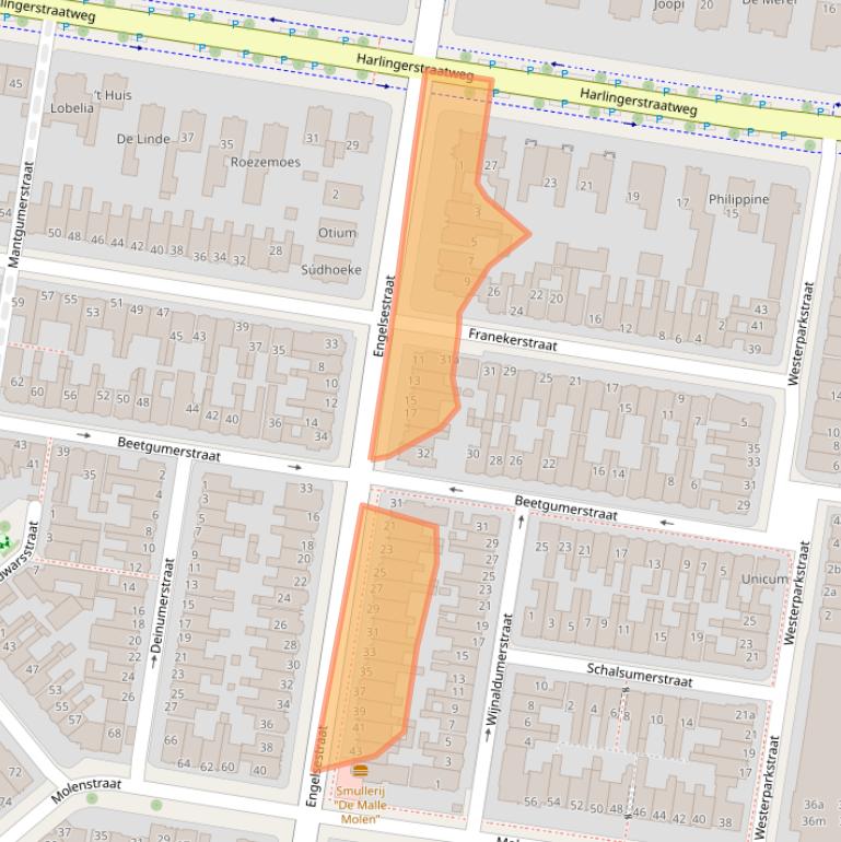 Kaart van postcodegebied 8913BE.
