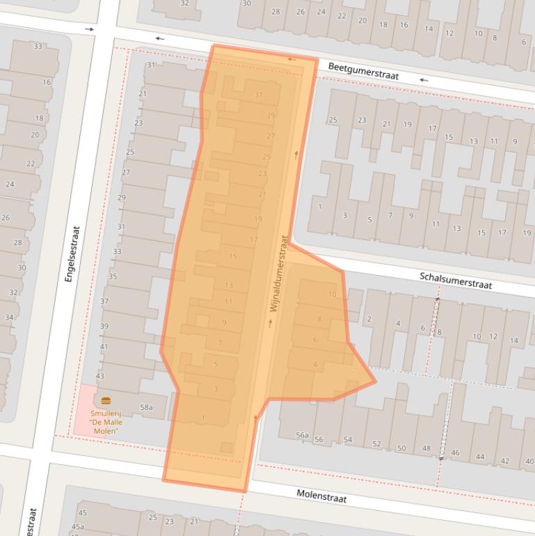 Kaart van postcodegebied 8913BN.