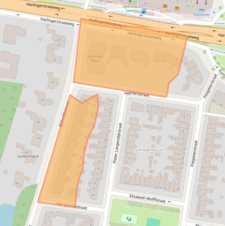 Kaart van postcodegebied 8914AB.