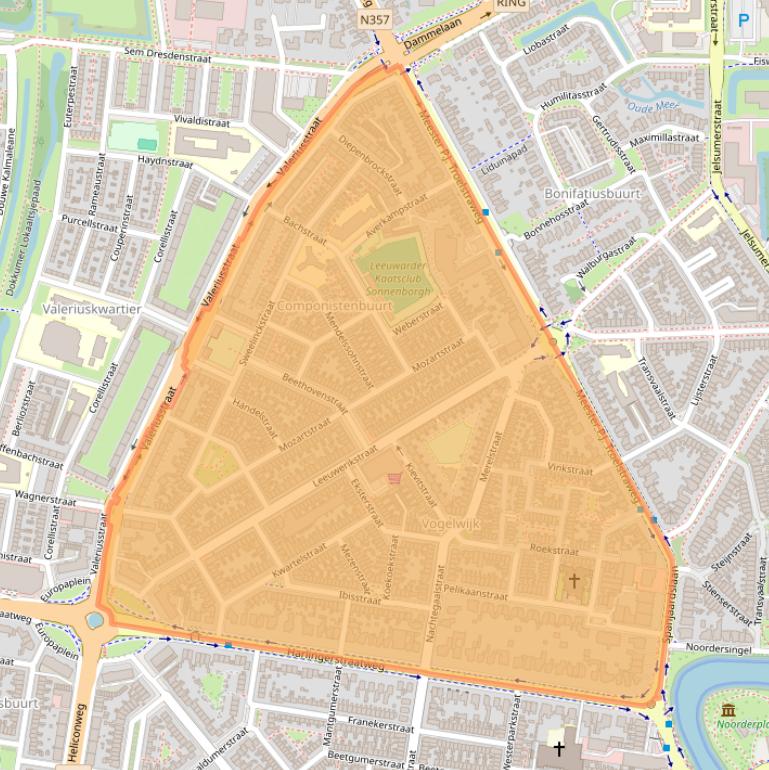 Kaartafbeelding, ingezoomd op postcodegebied 8916.