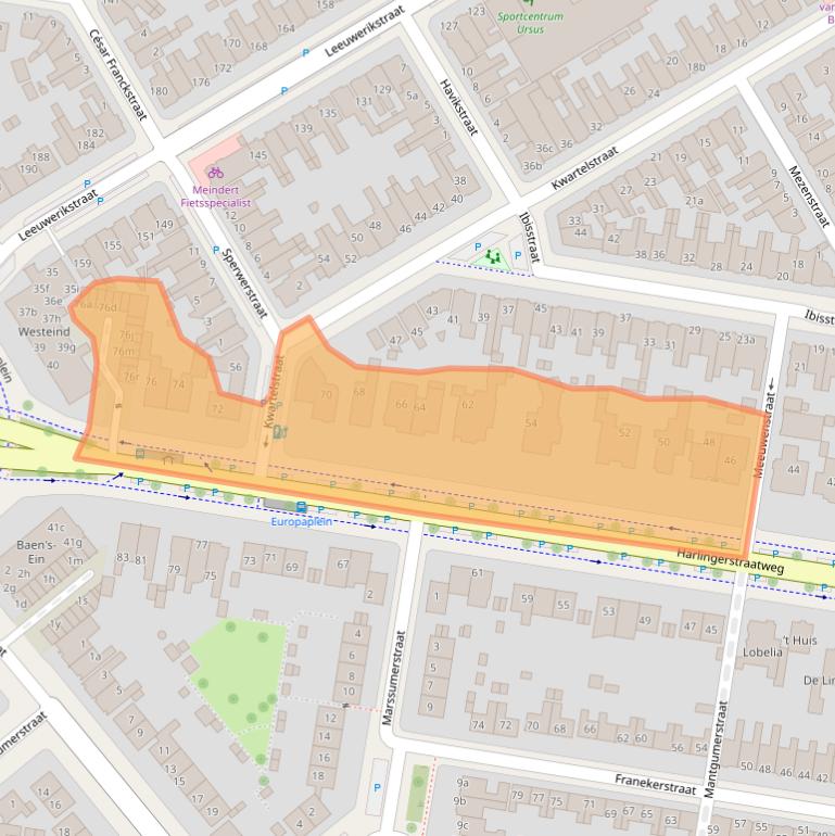Kaart van postcodegebied 8916BE.