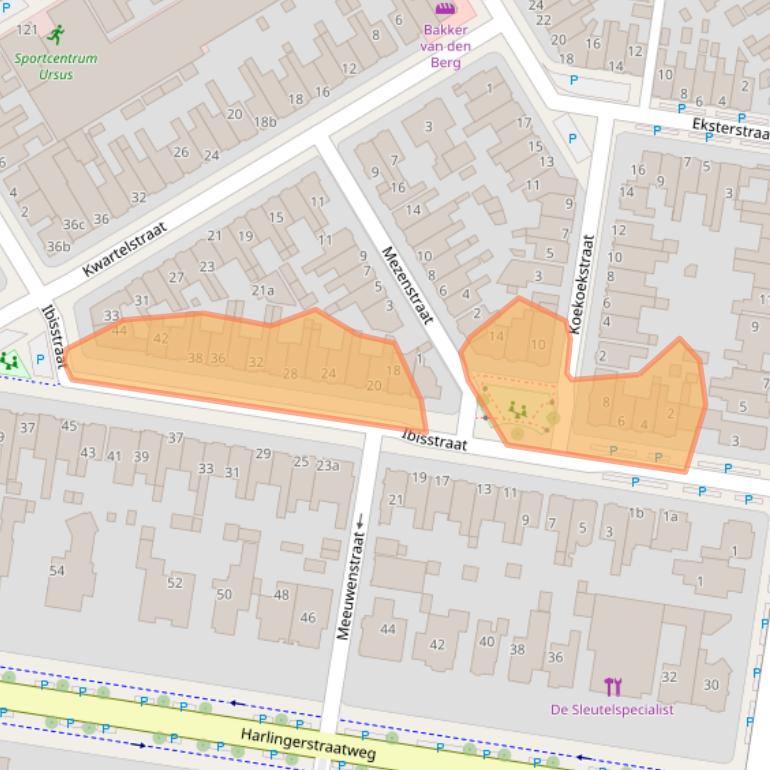 Kaart van postcodegebied 8916BJ.
