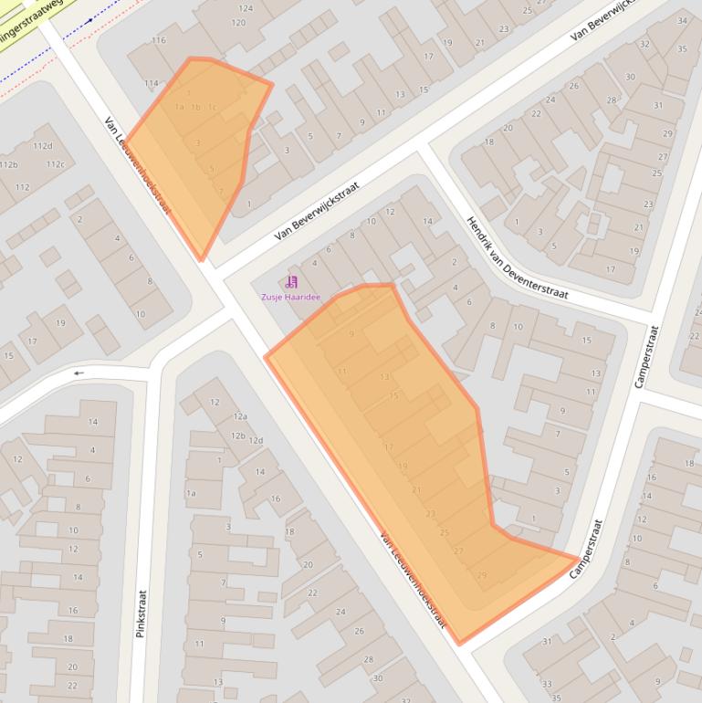 Kaart van postcodegebied 8921TZ.