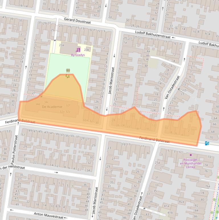 Kaart van postcodegebied 8932JP.