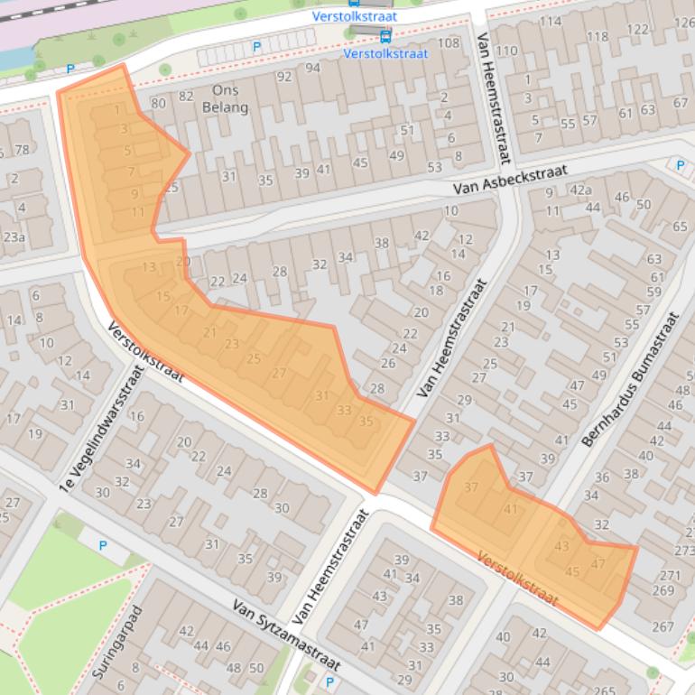 Kaart van postcodegebied 8933DX.