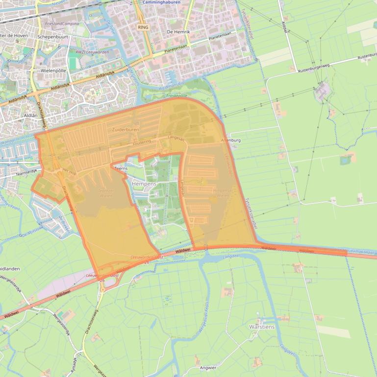 Kaartafbeelding, ingezoomd op postcodegebied 8939.