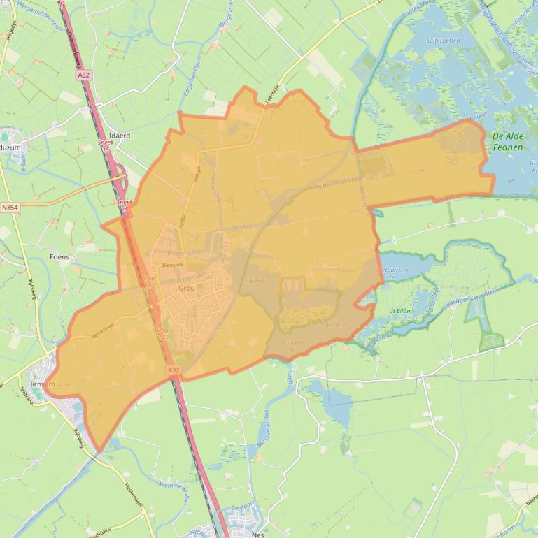 Kaartafbeelding, ingezoomd op postcodegebied 9001.