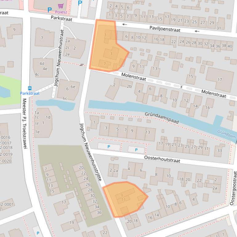 Kaart van postcodegebied 9001BT.