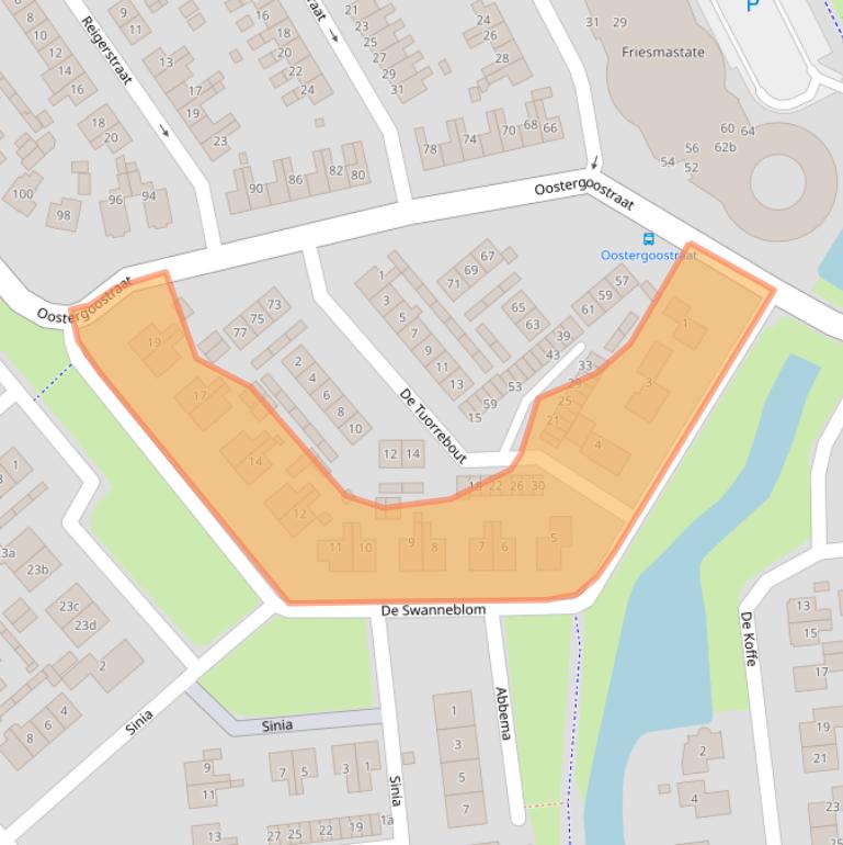 Kaart van postcodegebied 9001GS.