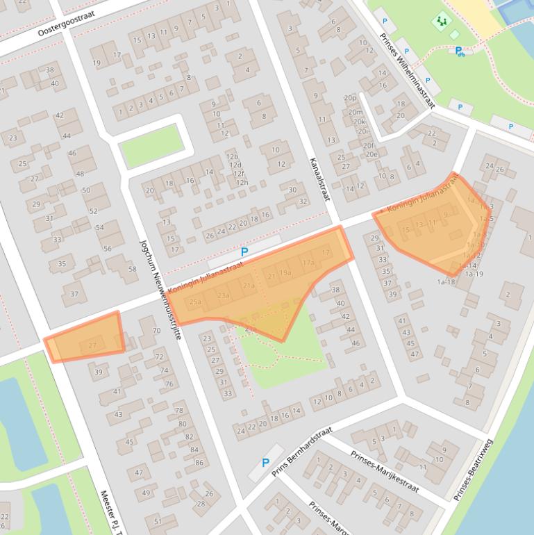 Kaart van postcodegebied 9001JW.