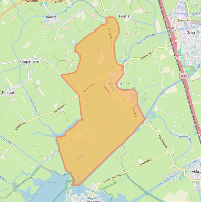 Kaartafbeelding, ingezoomd op postcodegebied 9011.