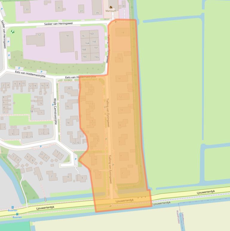 Kaart van postcodegebied 9034GA.