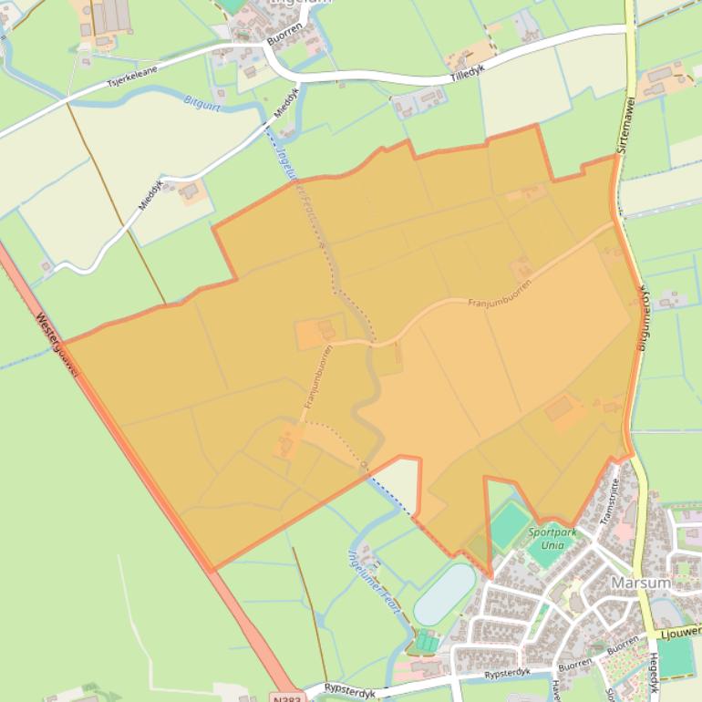 Kaart van postcodegebied 9034TA.