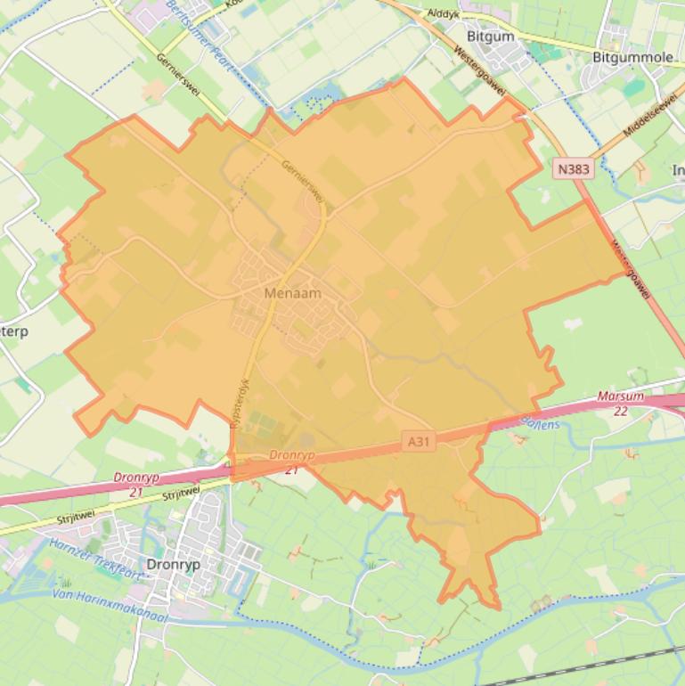 Kaart van postcodegebied 9036.