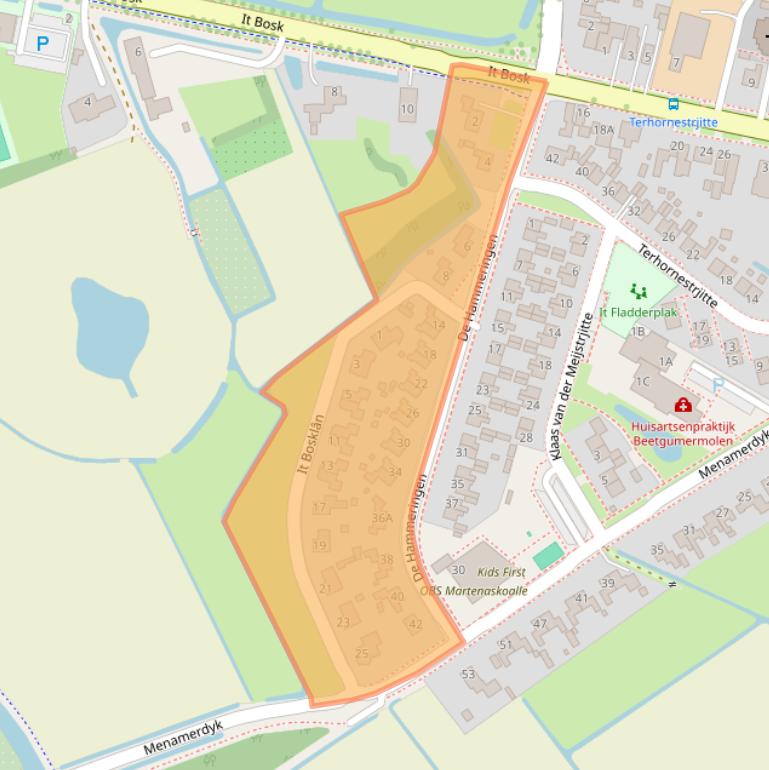 Kaart van postcodegebied 9045PV.