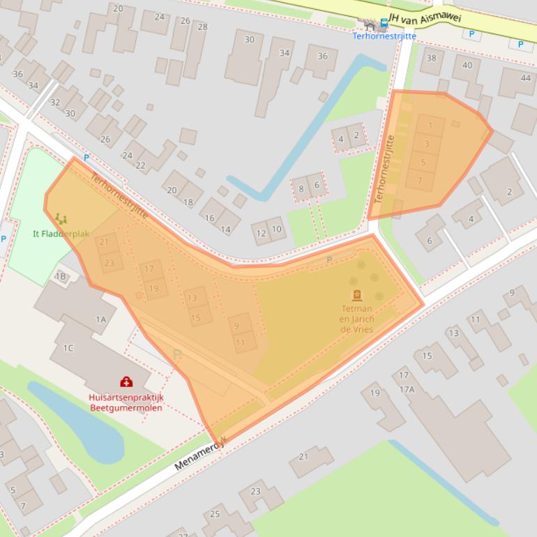 Kaart van postcodegebied 9045PW.