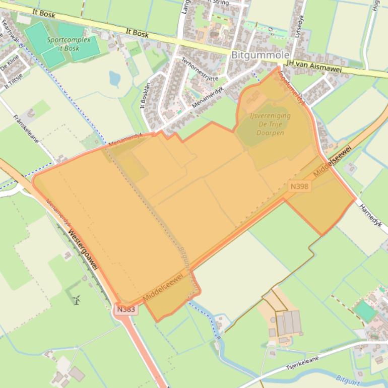 Kaart van postcodegebied 9045RD.