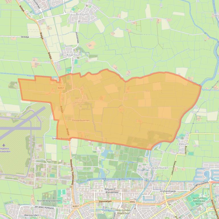 Kaartafbeelding, ingezoomd op postcodegebied 9057.