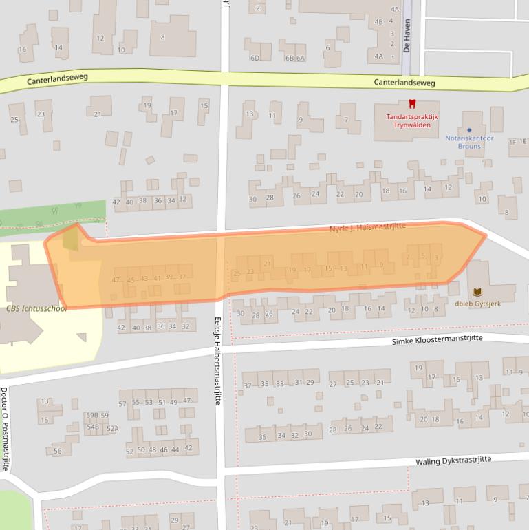 Kaart van postcodegebied 9061BV.