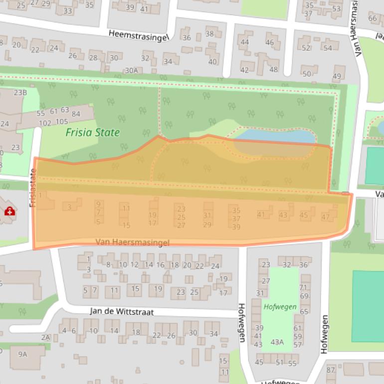 Kaart van postcodegebied 9062EZ.