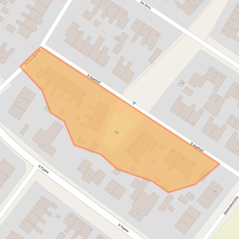 Kaart van postcodegebied 9074BJ.