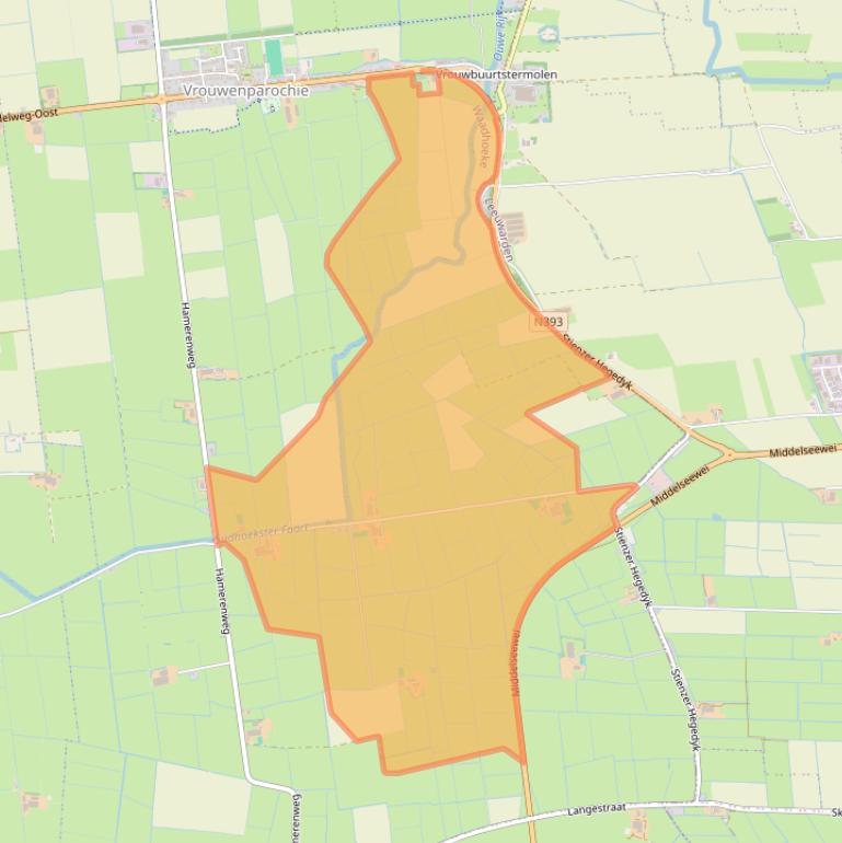 Kaart van postcodegebied 9077TX.