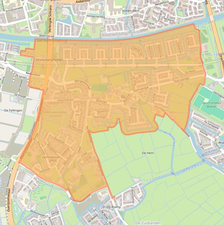Kaartafbeelding, ingezoomd op postcodegebied 9084.