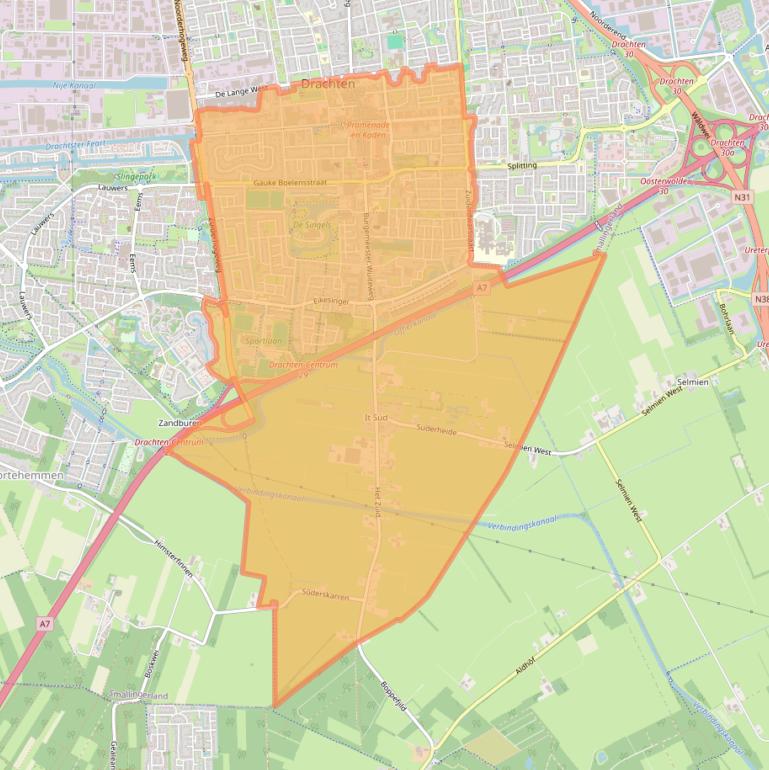 Kaart van postcodegebied 9203.
