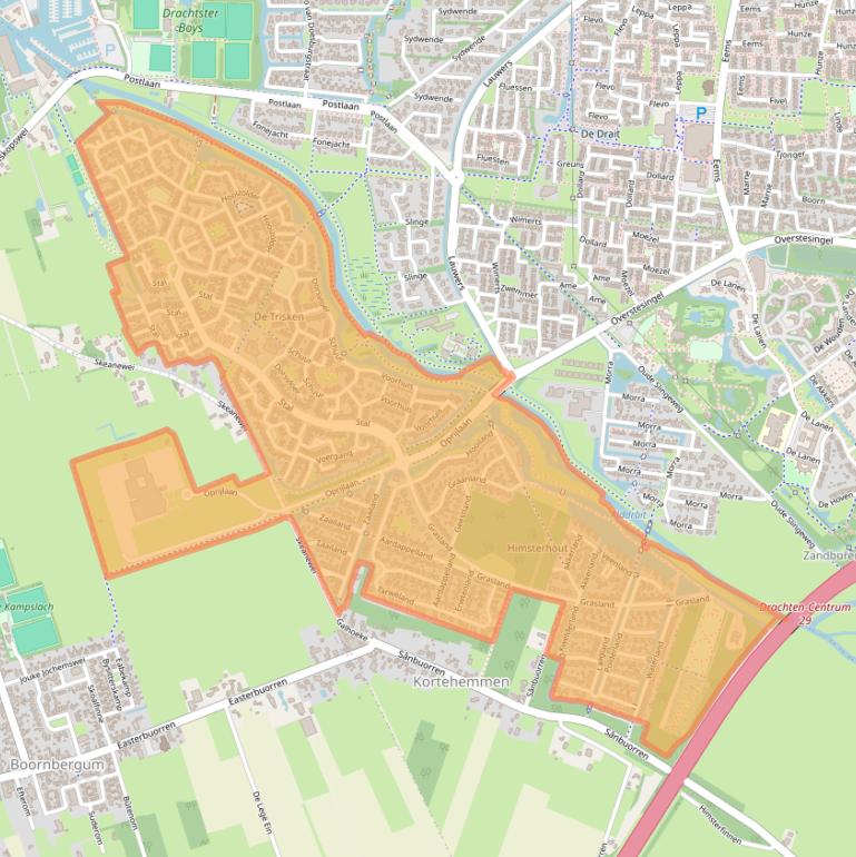 Kaart van postcodegebied 9205.