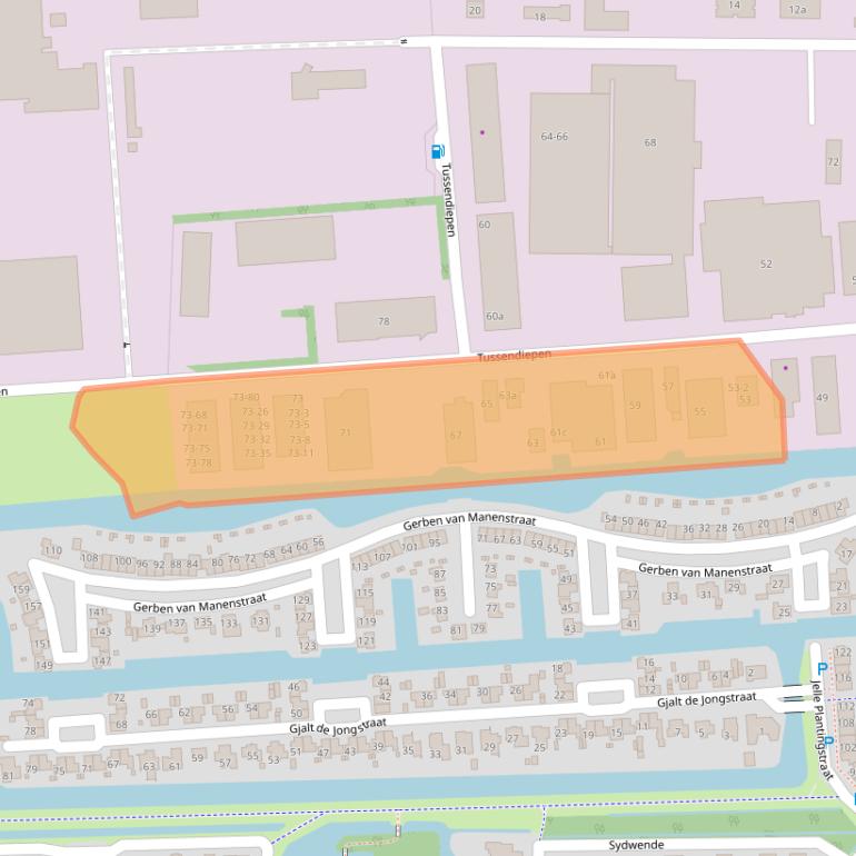 Kaart van postcodegebied 9206AC.
