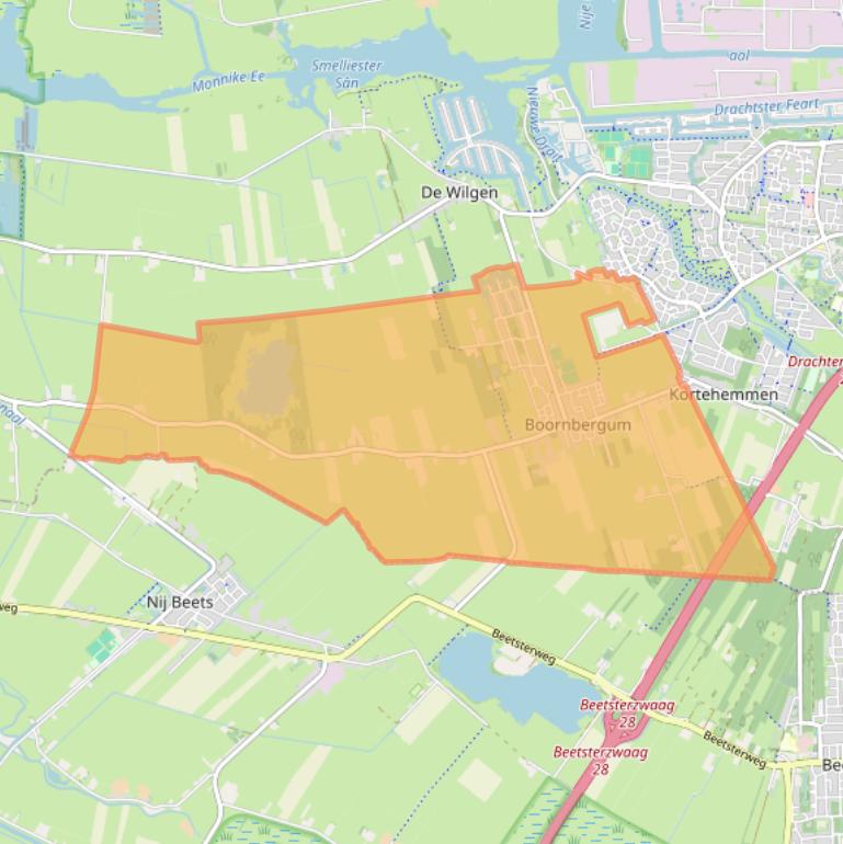 Kaart van postcodegebied 9212.