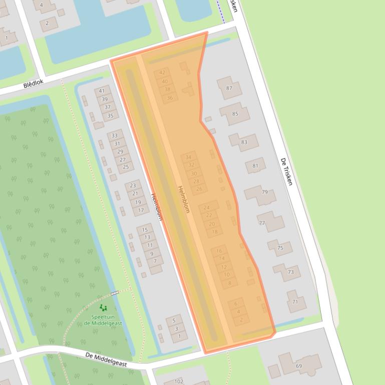 Kaart van postcodegebied 9212RS.