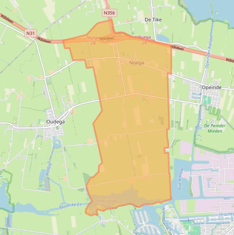 Kaart van postcodegebied 9217.