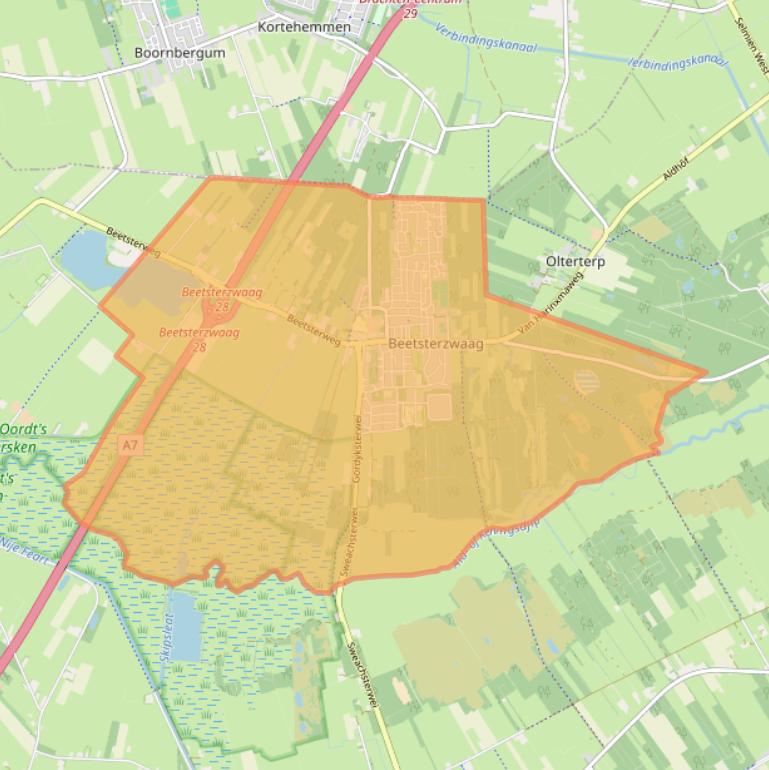 Kaartafbeelding, ingezoomd op postcodegebied 9244.