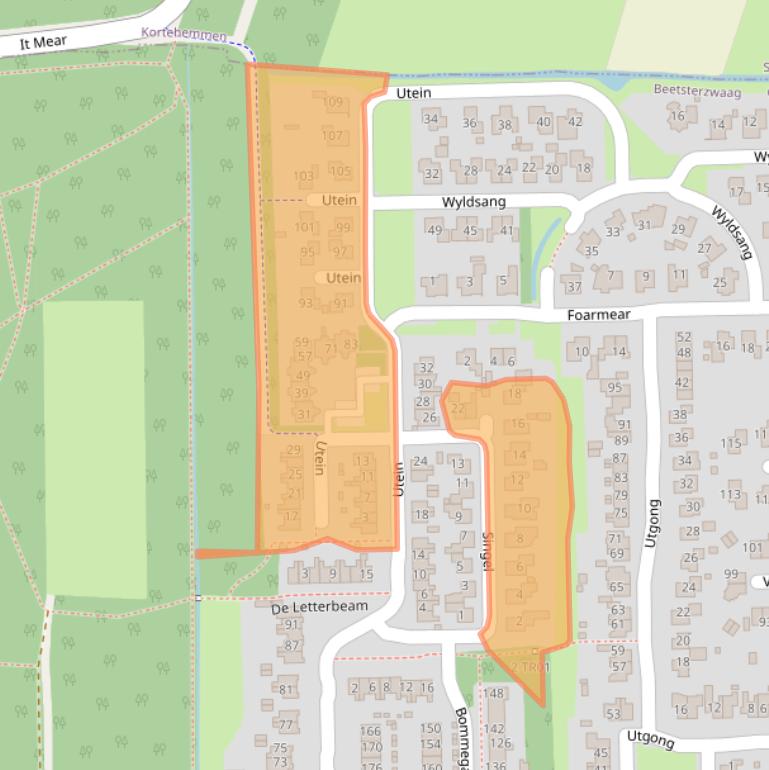 Kaart van postcodegebied 9244AA.