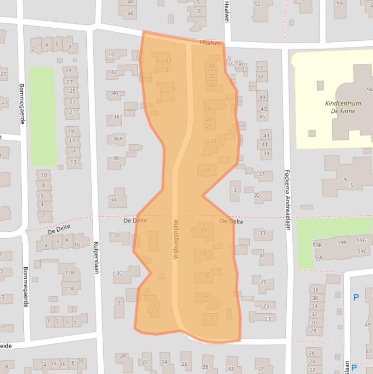 Kaart van postcodegebied 9244AW.